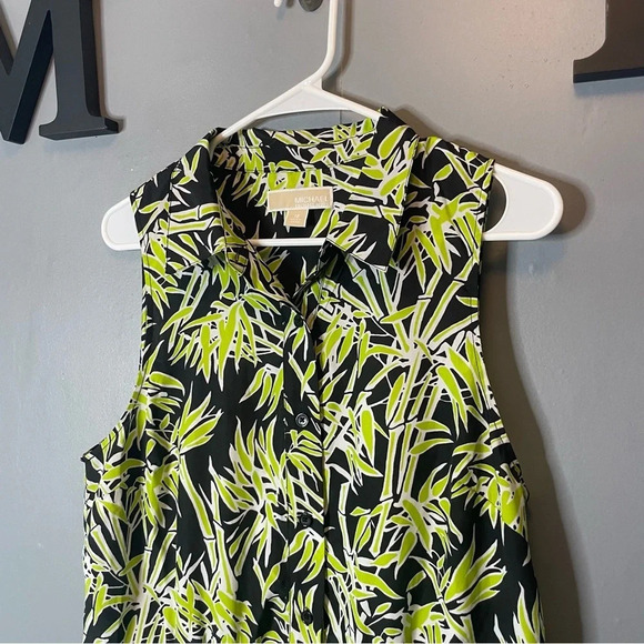 MICHAEL KORS Sleeveless Bamboo Knot Shirt Dress size 12 pear/black - Picture 2 of 12
